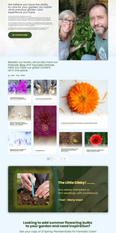 Spoken Garden plant care website designed by DMS with book promotion, podcast, blog, and gardening resources