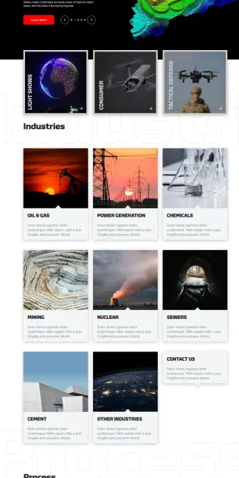 Aerora industrial drone technology website designed by DMS with product showcase, industry applications, and manufacturing process