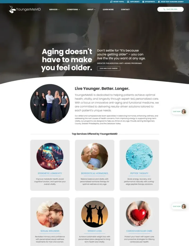 Top of the old Younger Me MD homepage before the redesign