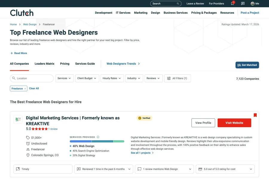 Best Freelance Web Designers in 2026: Clutch Rankings Reviewed