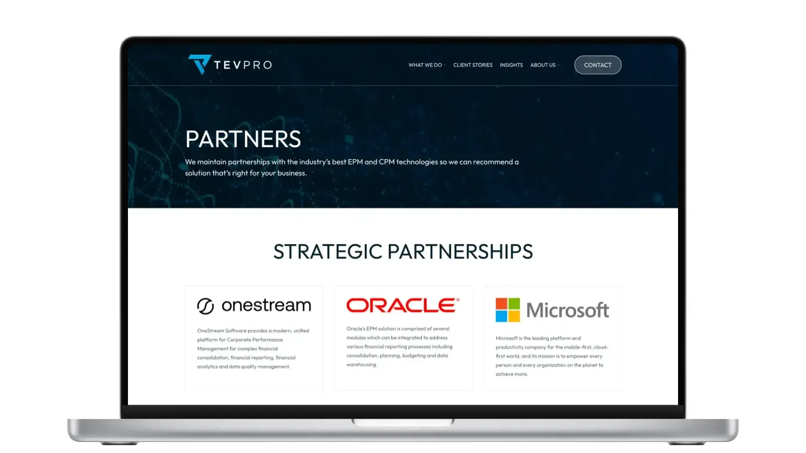 Tevpro website design showcasing custom software development services in Houston, Texas