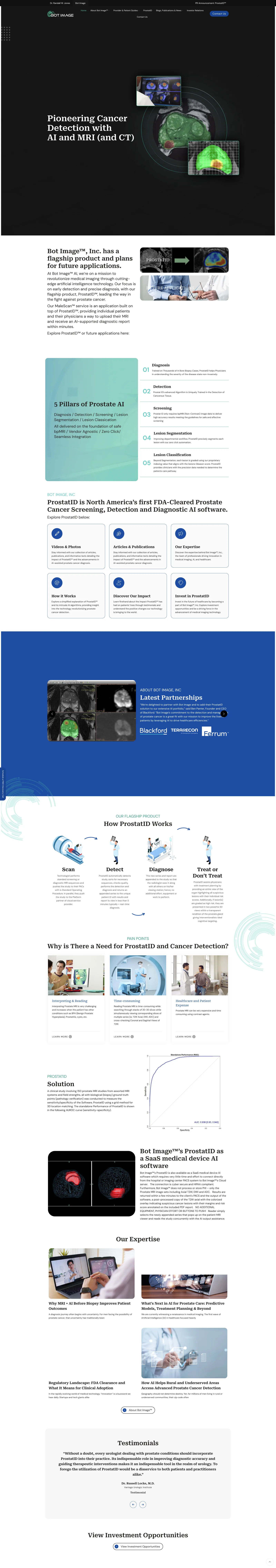 Bot Image AI homepage with hero carousel, FDA clearance messaging, and clinical product navigation