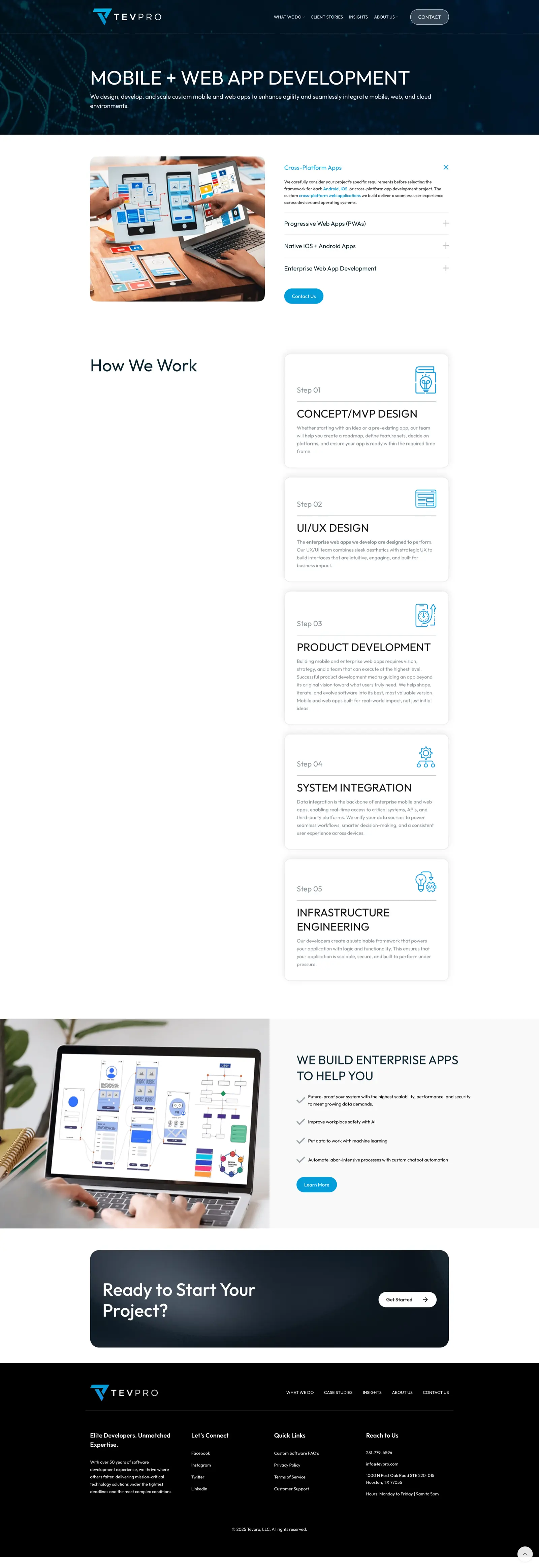 Tevpro Mobile and Web App Development service page design