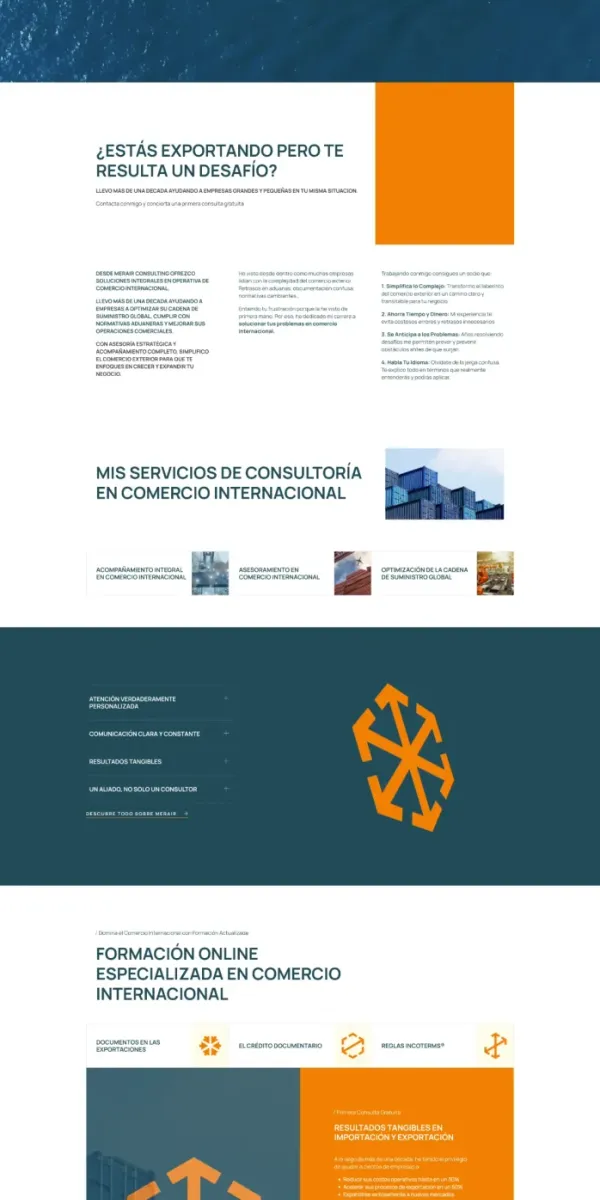 Merair business consulting website designed by DMS with international trade services and professional training sections