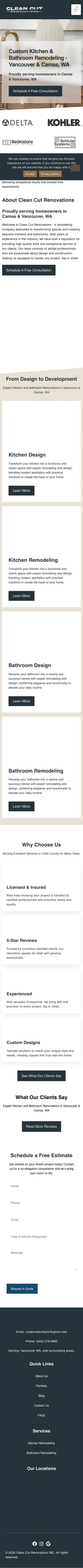 Mobile responsive homepage design for Clean Cut Renovations